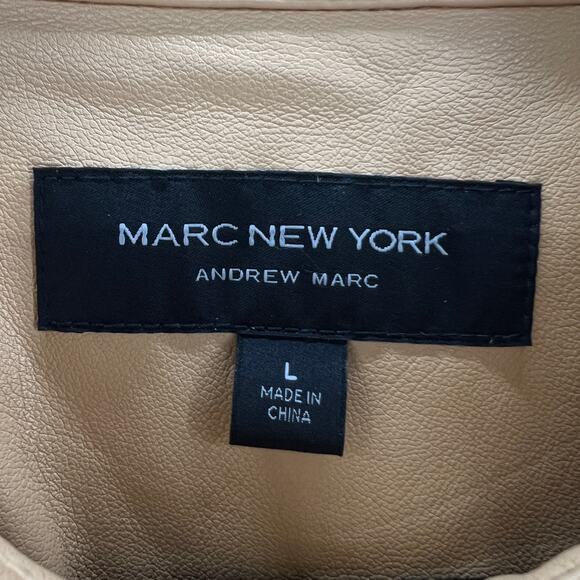 Marc New York Women's Faux Leather Cut Out Design Raw Edge Beige Jacket Size L - Picture 3 of 13